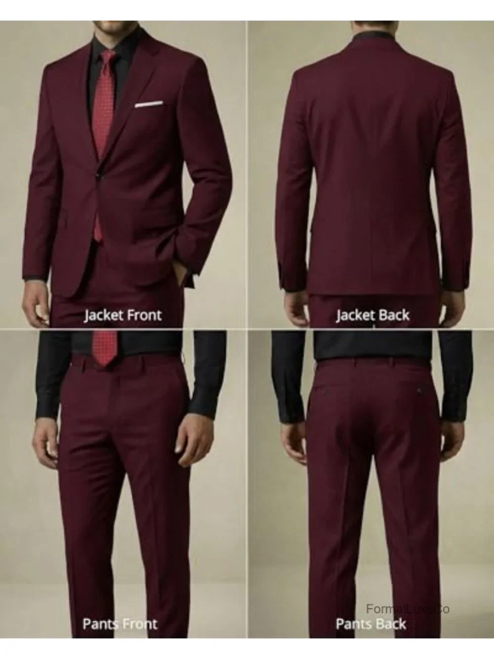 Men's 2-Piece Slim Fit Suit Set with Tie, One Button, Wool Blend